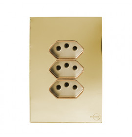 Conjunto Tomada Tripla 10a 4x2 - Novara Glass Dourado Gold